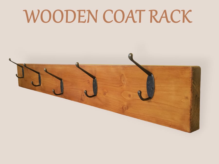 Wooden Coat Rack, Handmade Antique Pine Wood Coat Rack