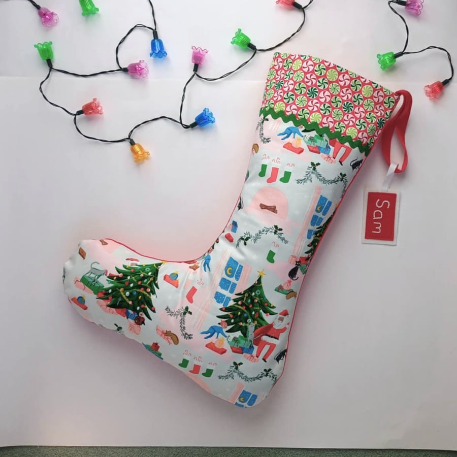 Christmas Stocking for kids - Santa with tree - can be personalised