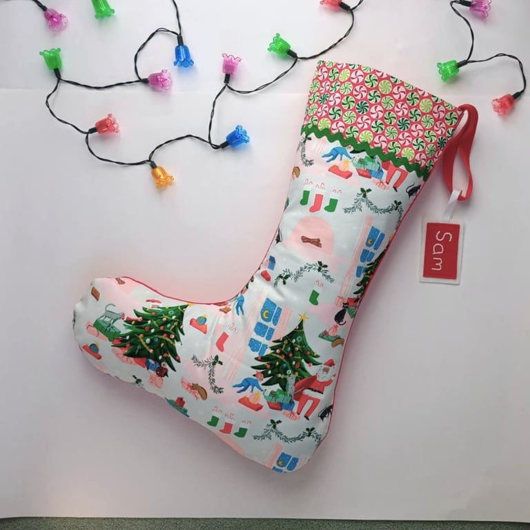Christmas Stocking for kids - Santa with tree - can be personalised