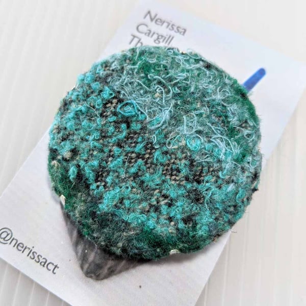 Teal Abstract Embellished Recycled Textile 50mm Brooches for Wearable Art