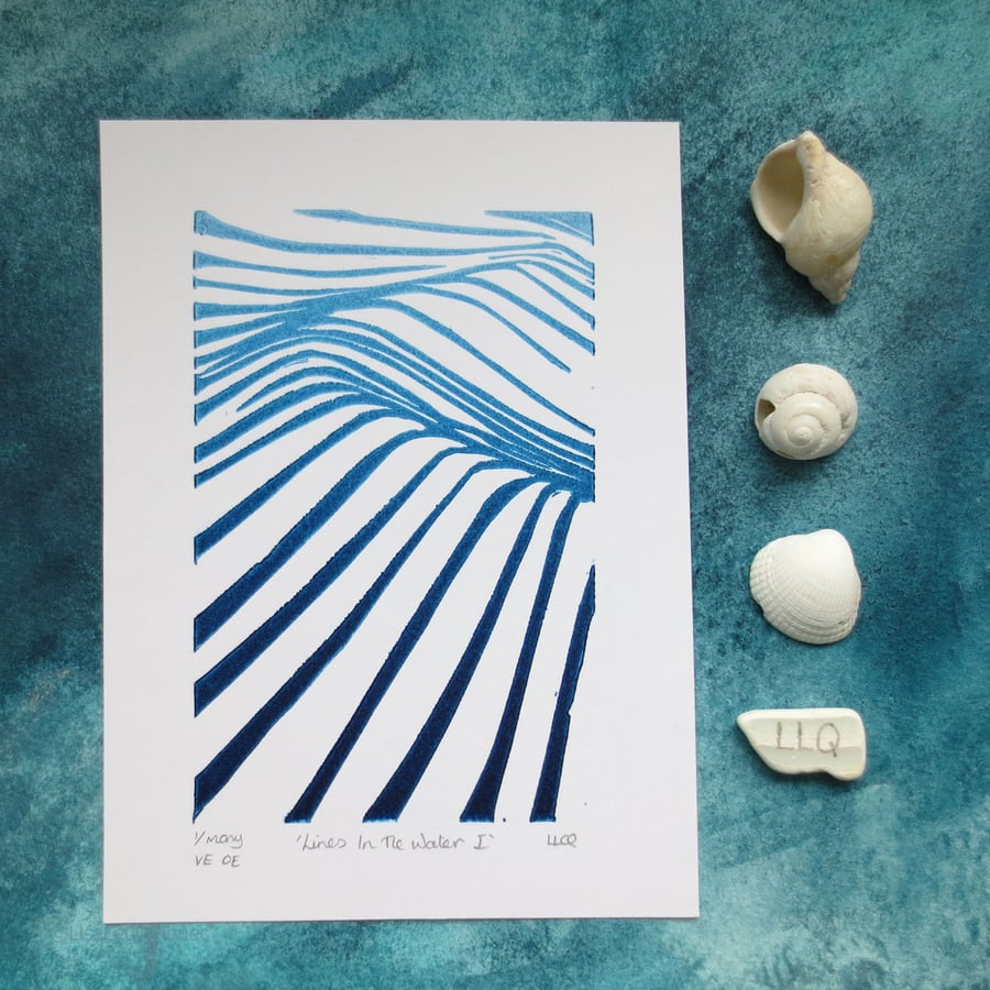 Lines in the Tide original linoprint coastal graphic modern print open edition