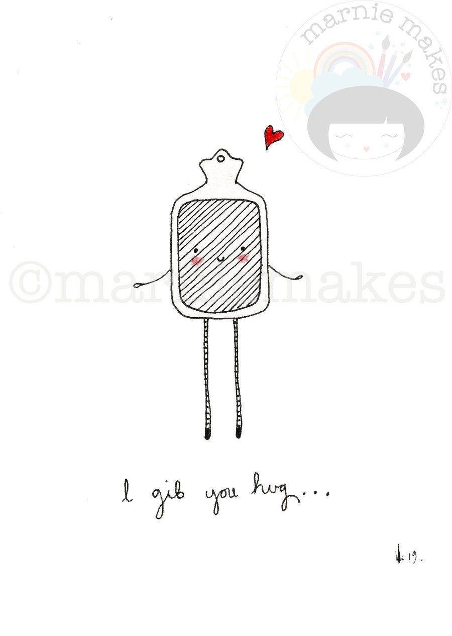 Hot Water Bottle Hug -A5 Gicl e print