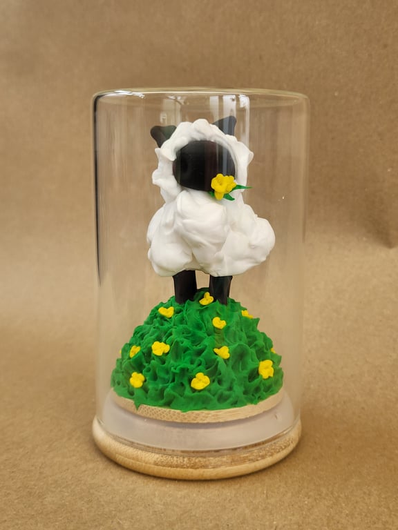 Thinking of Ewe Daisies and Buttercups - handmade ornament in glass jar 