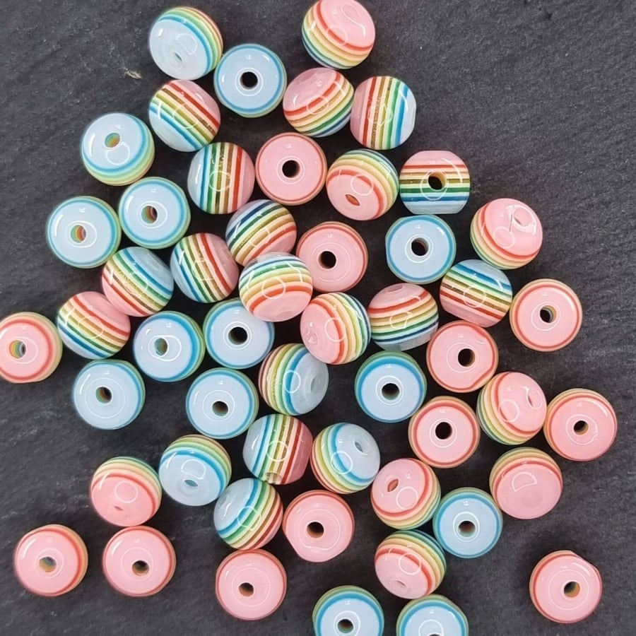50 Pastel rainbow glass Beads