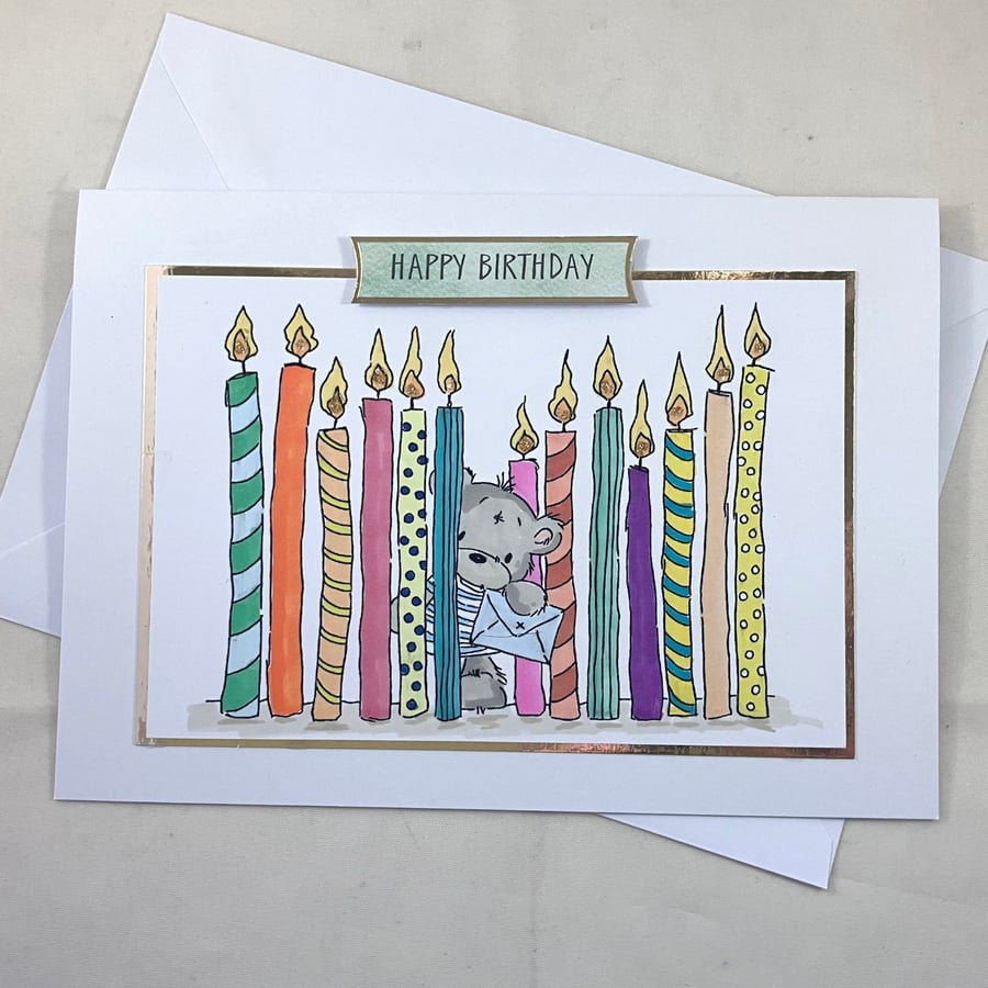 Image of Cute bear with candles birthday card