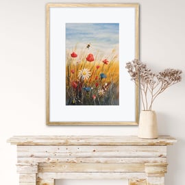 Beautiful wildflower meadow watercolour art print 