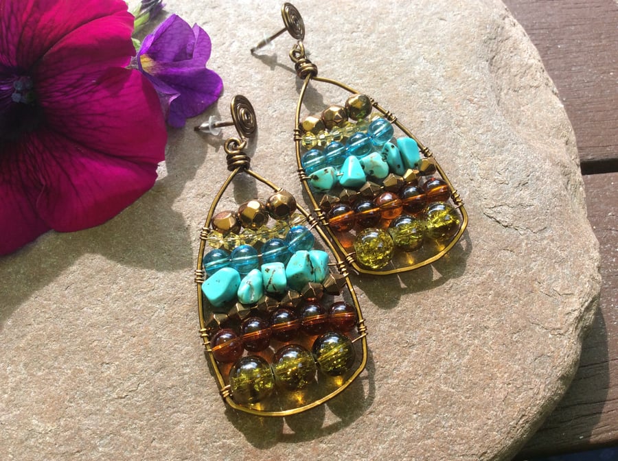 Green Moroccan Bazaar Abacus Earrings 