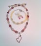 Pink Rhinestone Heart on a Pink Bead Necklace, Bracelet & Earrings, Gift for Her - Image 1