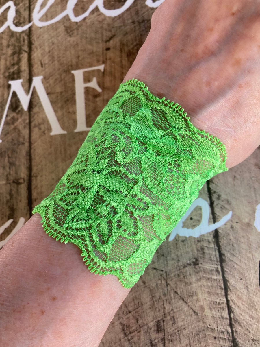 Lime green lace cuffs, retro colour wristbands, tattoo cover ups, prom cuffs 