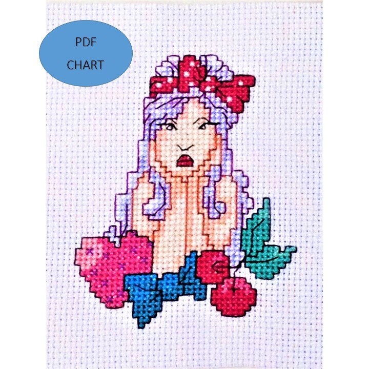 50's rockabilly theme woman cross stitch Instant digital Download PDF 