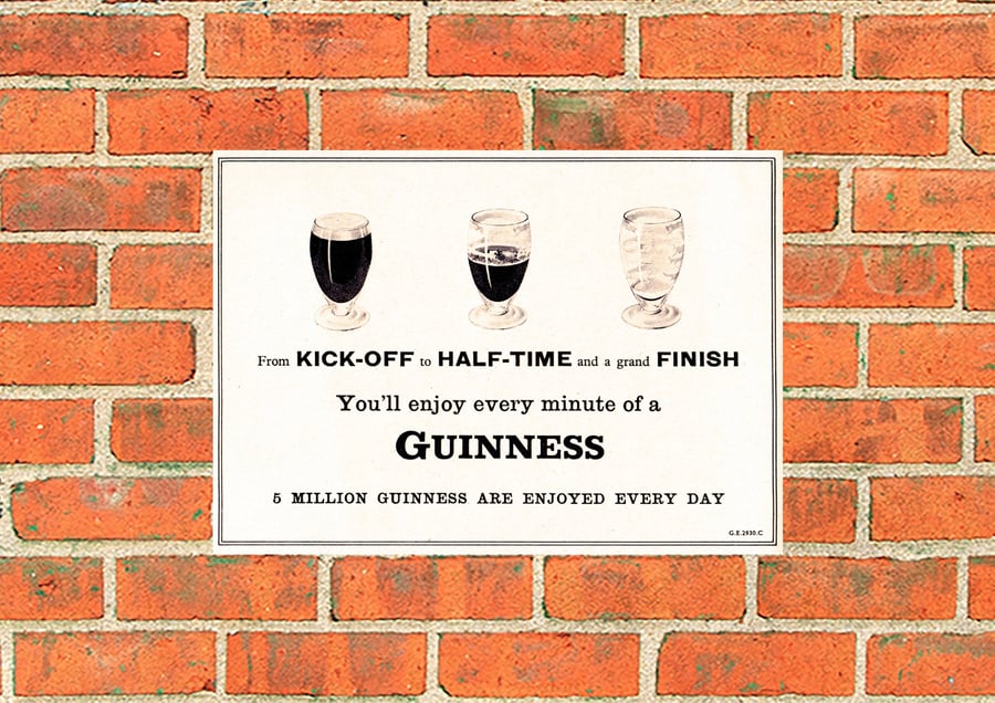 Guinness metal sign. Kick off, Half time Guinness. Pub, bar or mancave