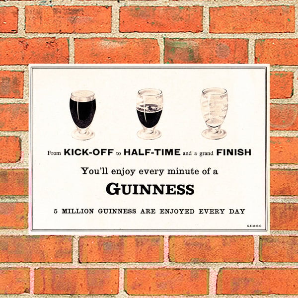 Guinness metal sign. Kick off, Half time Guinness. Pub, bar or mancave