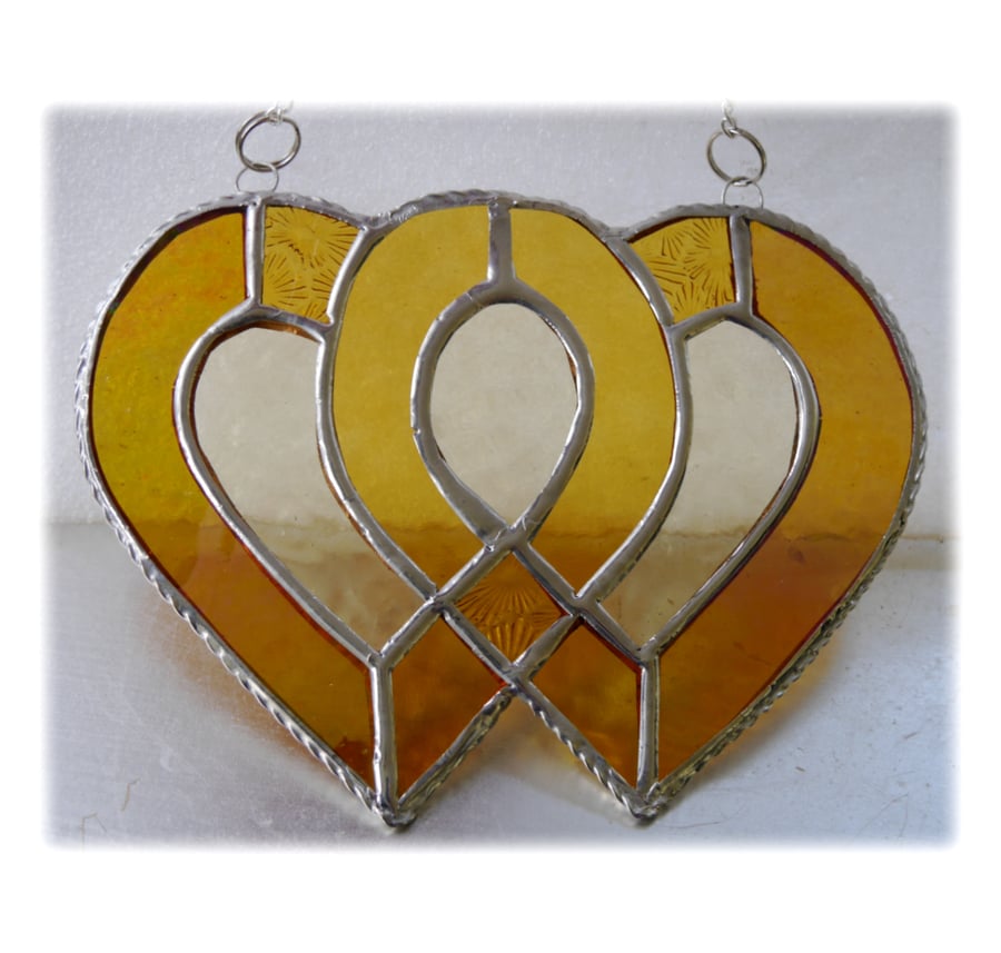 Entwined Heart Suncatcher Stained Glass Golden Wedding 016