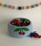 SALE ....FELTED 'FUSSPOT' BOWL, desk tidy  . Blue, with cherry motif. - Image 4