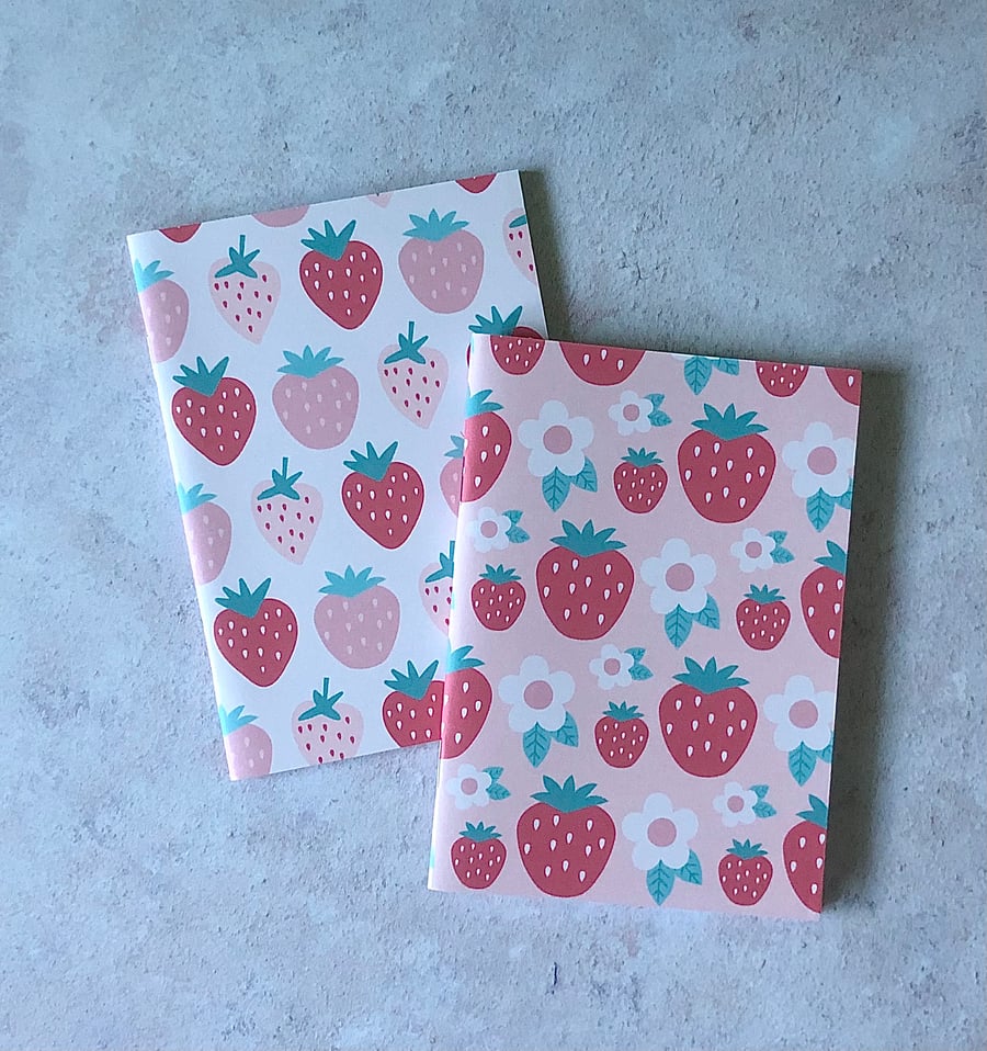 Strawberries note pads twin pack Handmade