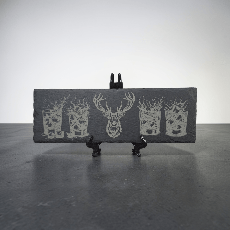 Stag Whisky Slate – Rustic Deer Whisky Serving Board – Stag Bar Decor