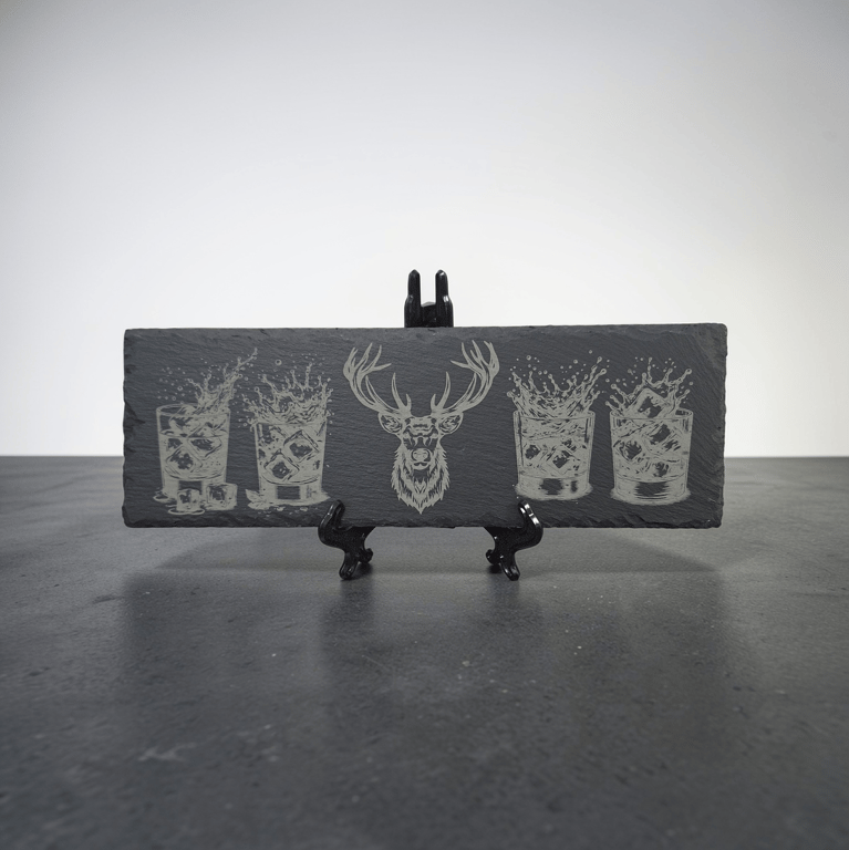Stag Whisky Slate – Rustic Deer Whisky Serving Board – Stag Bar Decor