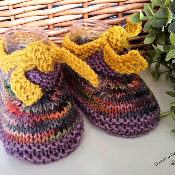 Designer Hand Dyed Pure Merino Wool Baby Booties  3-6 months