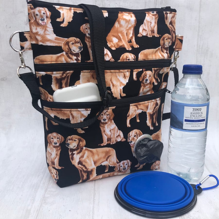 Dog walking bag, crossbody bag, shoulder bag , Golden retrievers