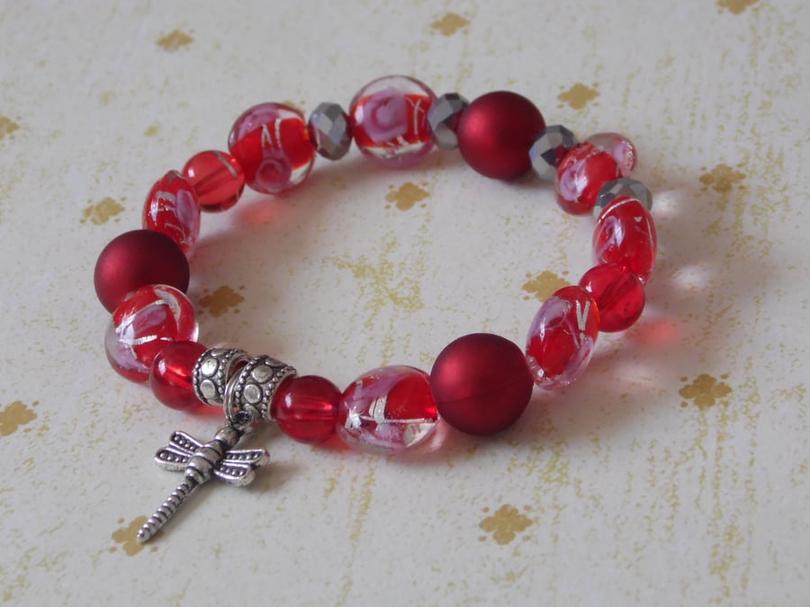 Red oriental dragonfly bracelet
