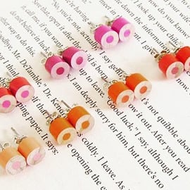 colour pencil earring studs, the orange, magenta and red collection
