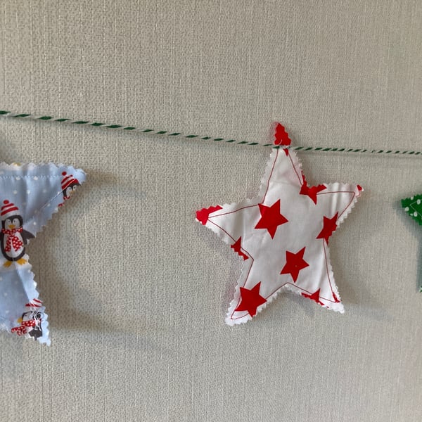 Christmas star bunting garland. 1.4m long. Party decoration.