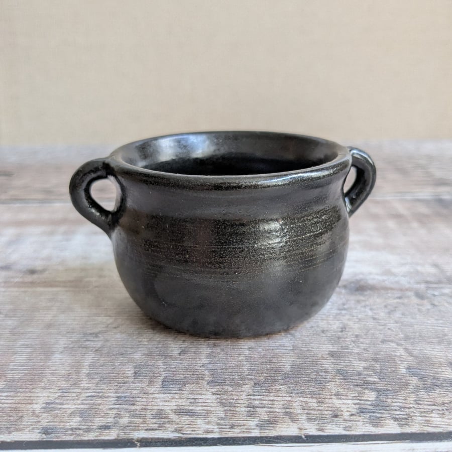 Small ceramic cauldron tealight, satin black glaze