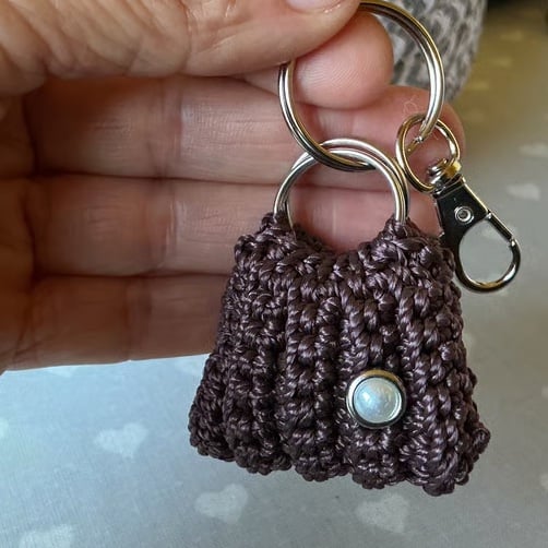 Handmade Ribbed Crochet MiniBag Charm Neutral tones