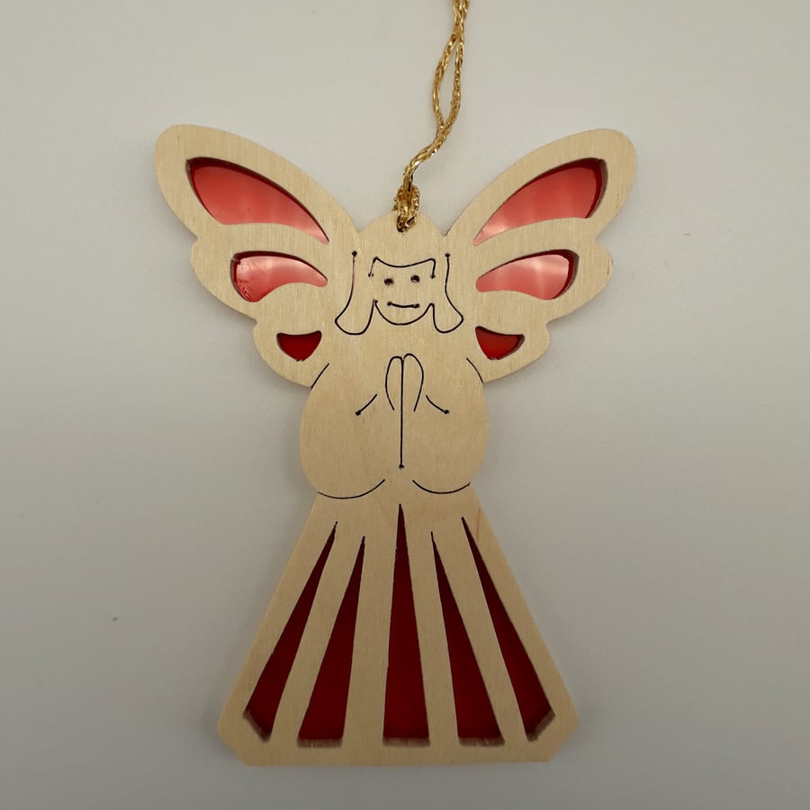 Christmas Tree Decoration or Sun Catcher in Wood and Acrylic (Angel)