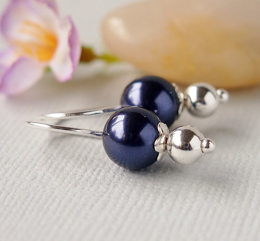 Purple Pearl Earrings - Sterling Silver