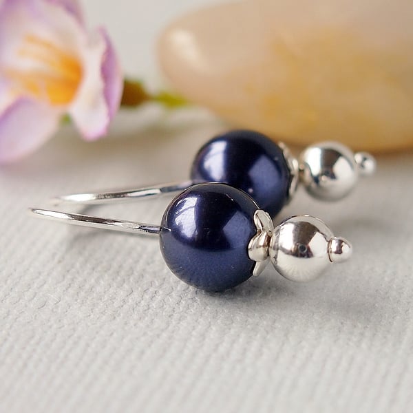 Purple Pearl Earrings - Sterling Silver