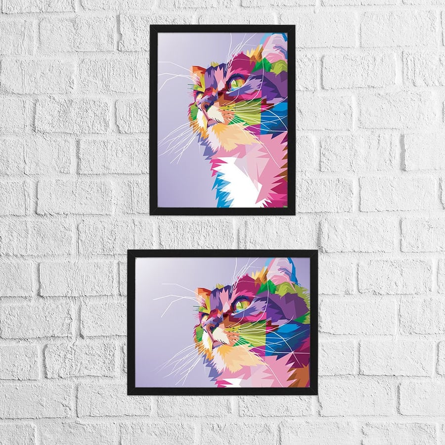 Cat geometric rainbow animal print