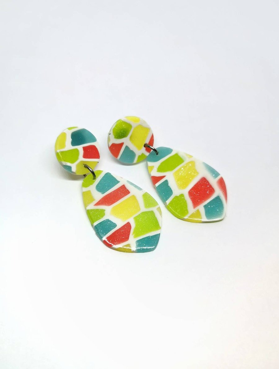 SALE - Funky translucent earrings made from clay and hypoallergenic steel