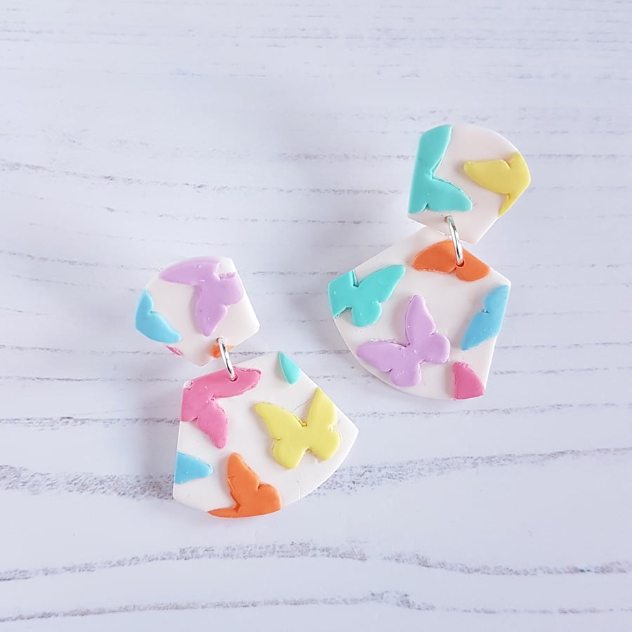 Pastel Butterflies statement stud and drop earrings ONE PAIR AVAILABLE