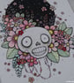 spring flowers skull - original A6 illustration 