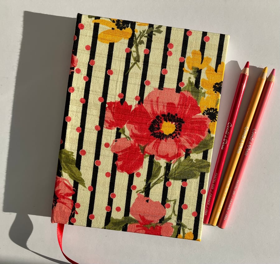Handmade A5 Journal Sketchbook with Bright Floral 1950's Vintage Fabric