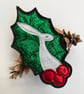 Upcycled embroidered holly leaf and berries hare home decoration.  - Image 3
