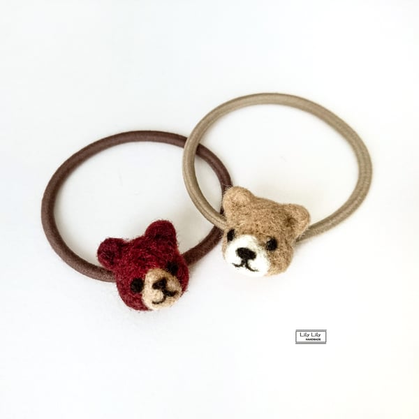 SOLD Teddy bear hair bobbles, hair elastics, needle felted by Lily Lily Handmade