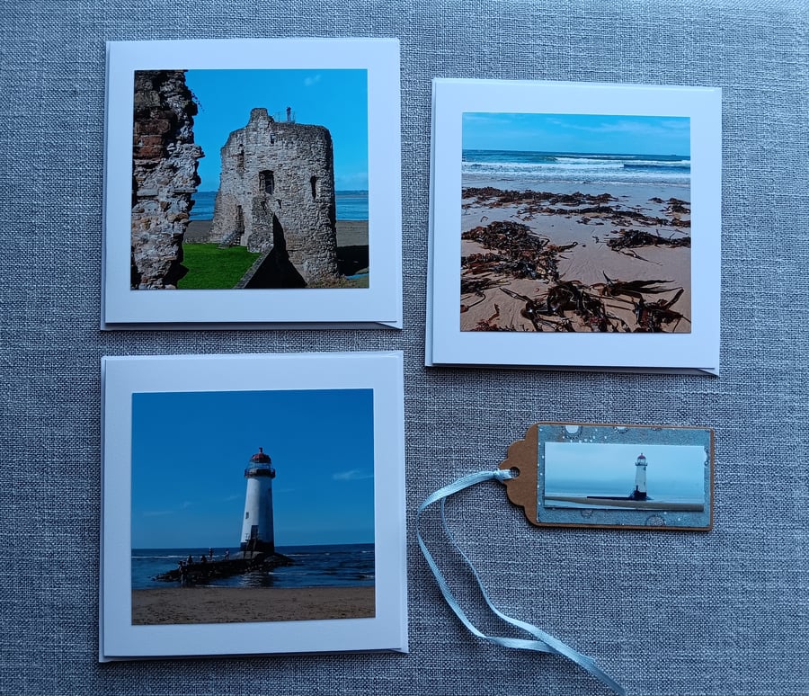 North Wales Coast 3 small Photo Cards with One-off gift tag