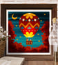 'Fire in the Sky' Folk Art Fox & Hot Air Balloon Illustrated Art Print