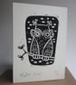 Winter Owl - lino cut print Christmas card - Image 2