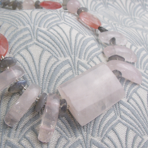 Rose Quartz Necklace, Handmade Pink Necklace, Pink Semi-Precious Necklace NM3