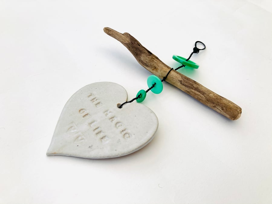 Driftwood Love heart hanger, pottery, gift idea, birthday, unique pottery 
