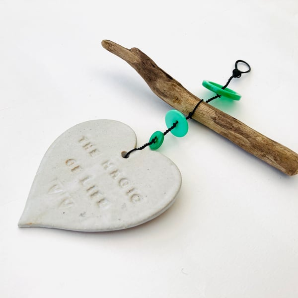 Driftwood Love heart hanger, pottery, gift idea, birthday, unique pottery 