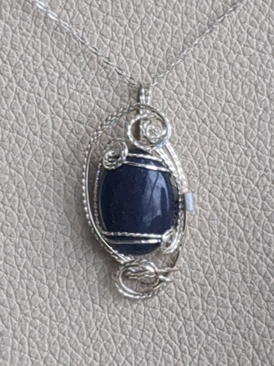 Blue Goldstone in Sterling silver wire wrapped pendant 