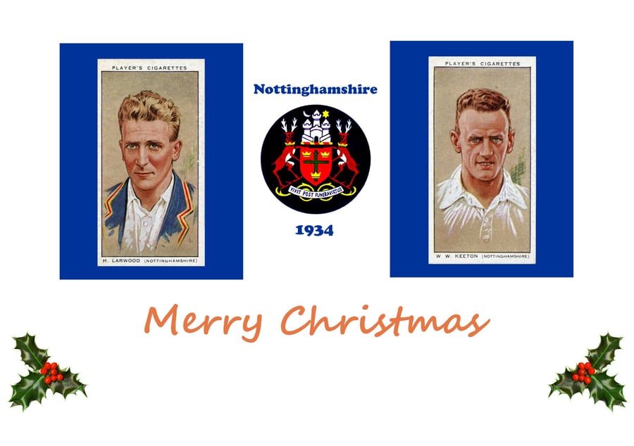 Cricket Christmas card vintage 1934 design. Nottinghamshire.  FREE UK P&P