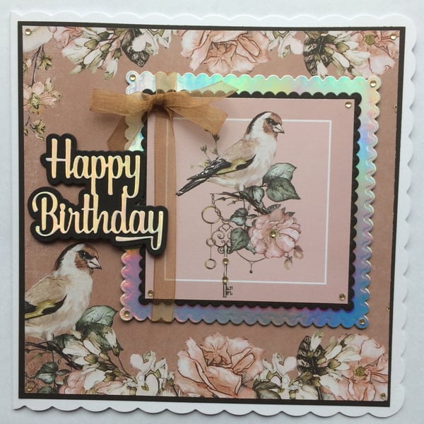 3D Luxury Handmade Card Steampunk Bird Keys Flowers All Occasions Birthday