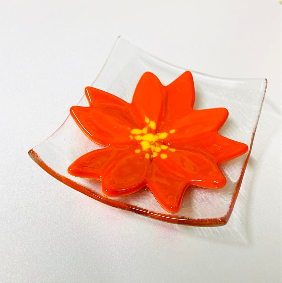 Poinsettia small fused glass dish - seconds sunday