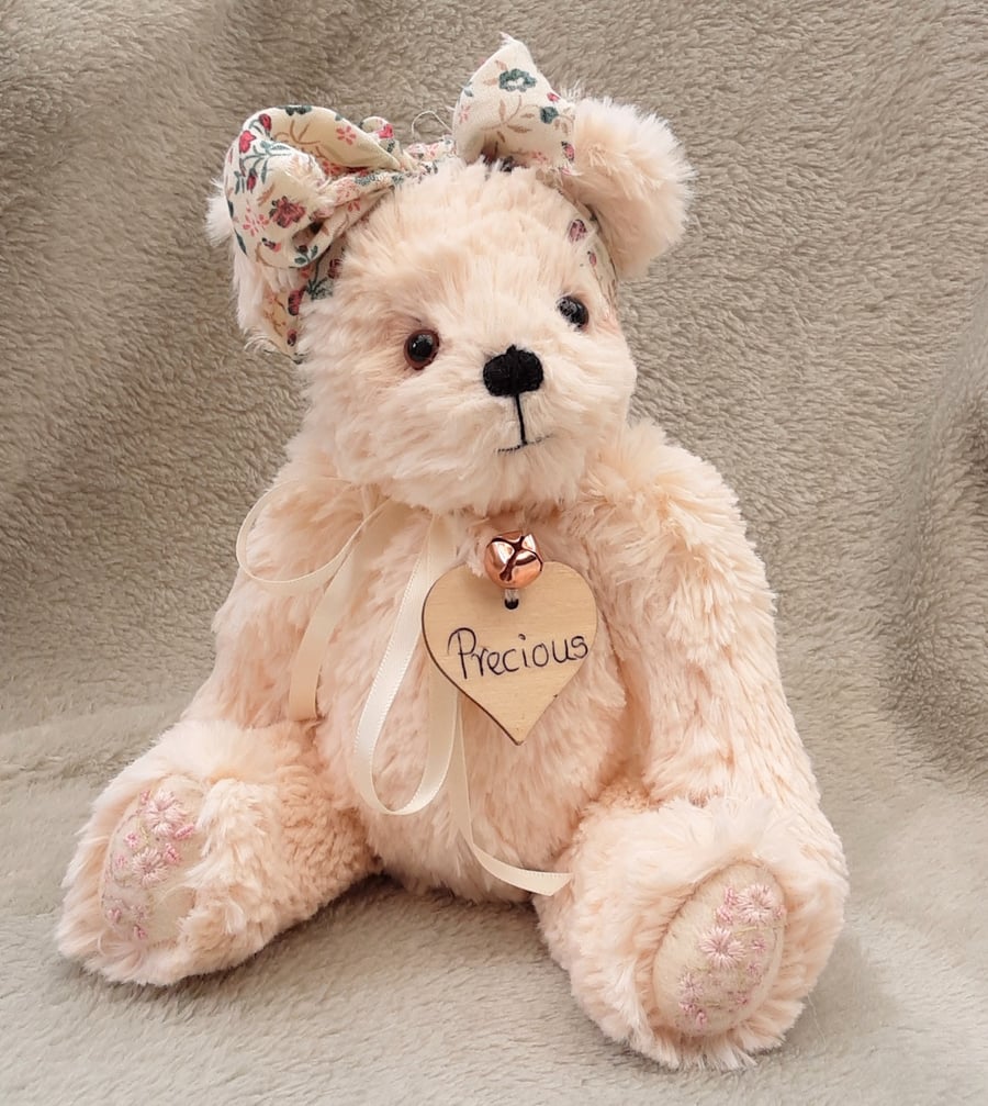 Hand embroidered artist bear, one of a kind collectable plush bear