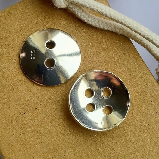 Handmade Sterling Silver Buttons – Concave 925 Artisan Fastenings - Set of 2